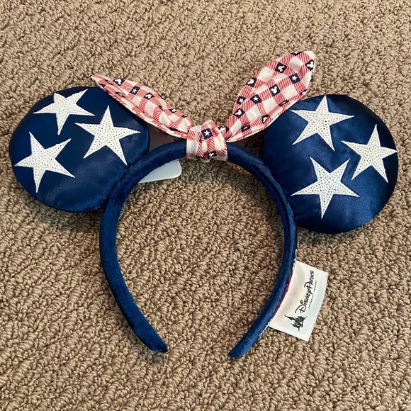 NWT Patriotic Red White & Blue Stars Minnie Ears Headband - 4th of July - Picture 1 of 10